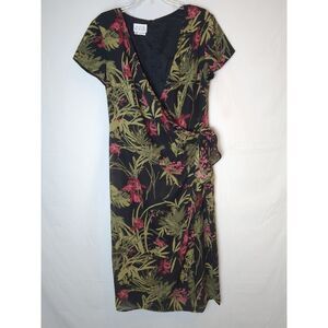 David Warren Vintage Dress Side Tie‎ Faux Wrap Tropical Floral Women's Size 14